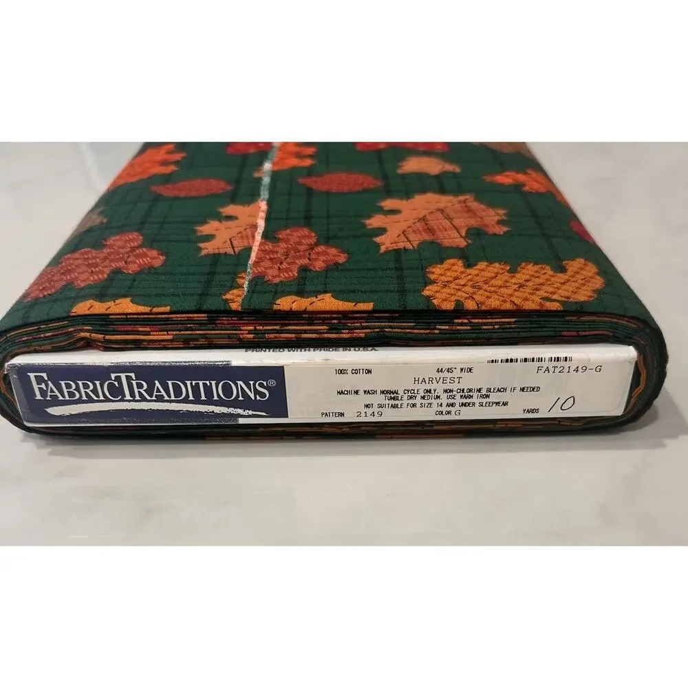 Harvest Orange Rust Fall Leaf Green Plaid Background Fabric Traditions 10 Yards